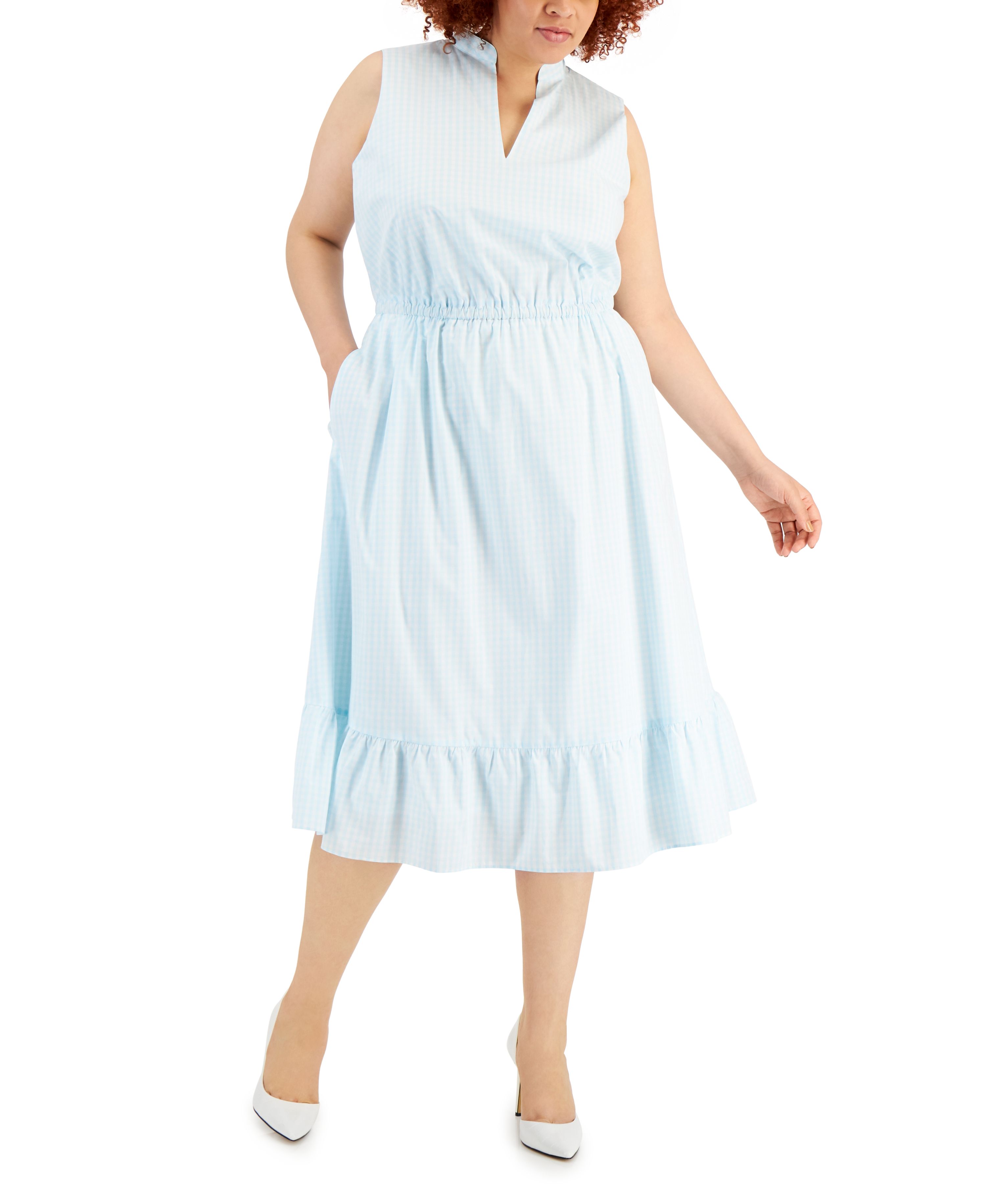 Anne Klein Plus Size Gingham Dress Blue Lily/Bright White 2X